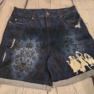 Disney Haunted Mansion Blue‎ Denim Shorts with Castle Ghost Logo